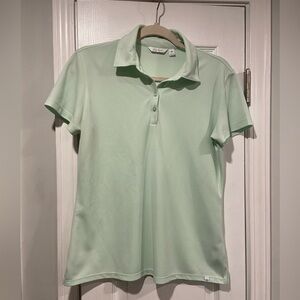 Lady Hagen Size M Mont Green Short Sleeve Polo Shirt Logo Split Hem Button